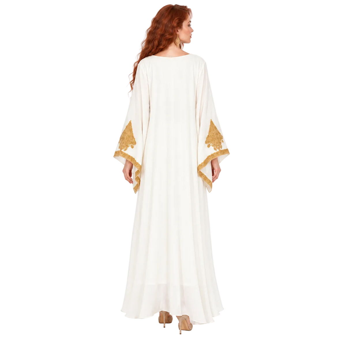 Off White Gold Embroidered Lebaran Kaftan-4