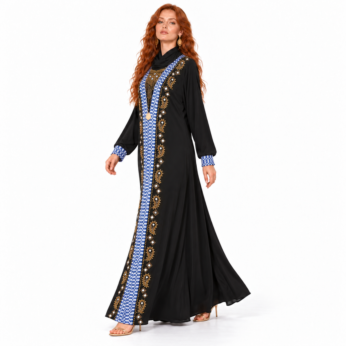 Black Blue Embroidered Luxury Lebaran Kaftan