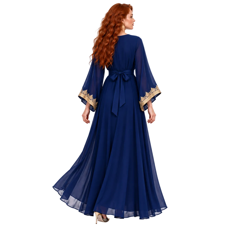 Royal Blue Embroidered Lebaran Kaftan Dress-4