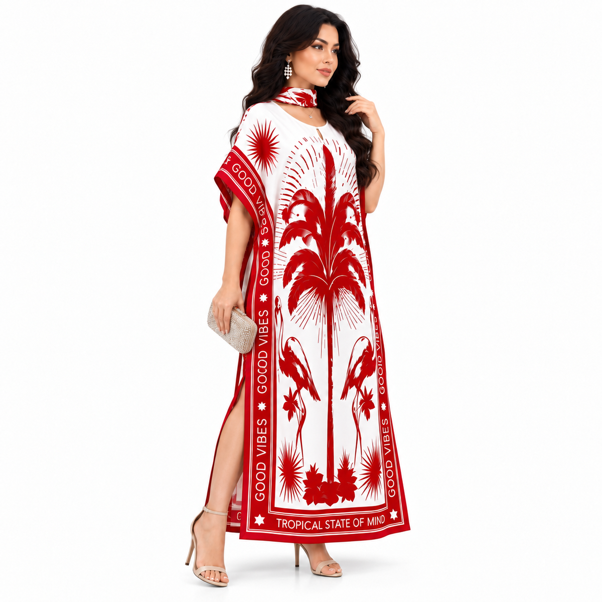 Red Print Relaxed Women’s Kaftan Dress-3