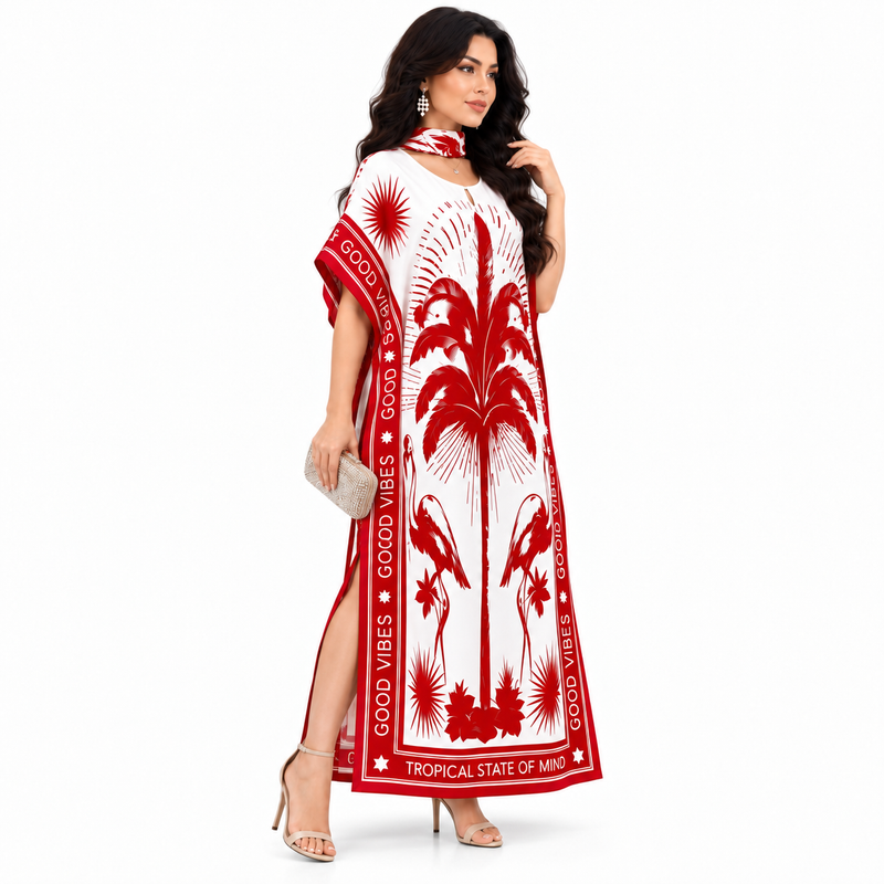 Red Print Relaxed Women’s Kaftan Dress-3