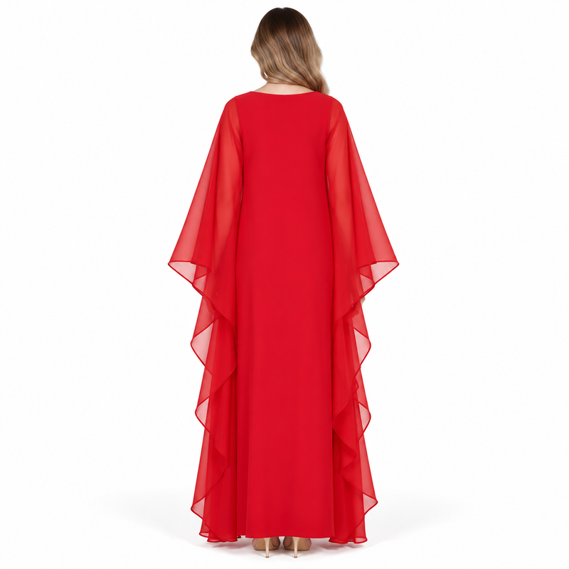 Elegant Red Gold Embroidered Sequin Kaftan-4