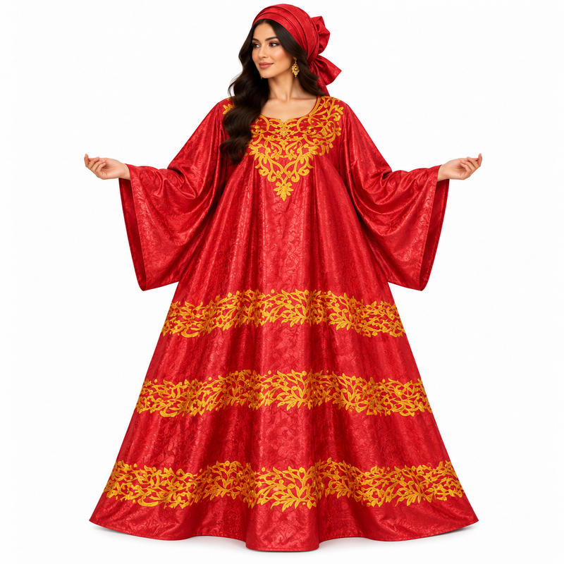 Red Gold Embroidered Luxury Kaftan-1