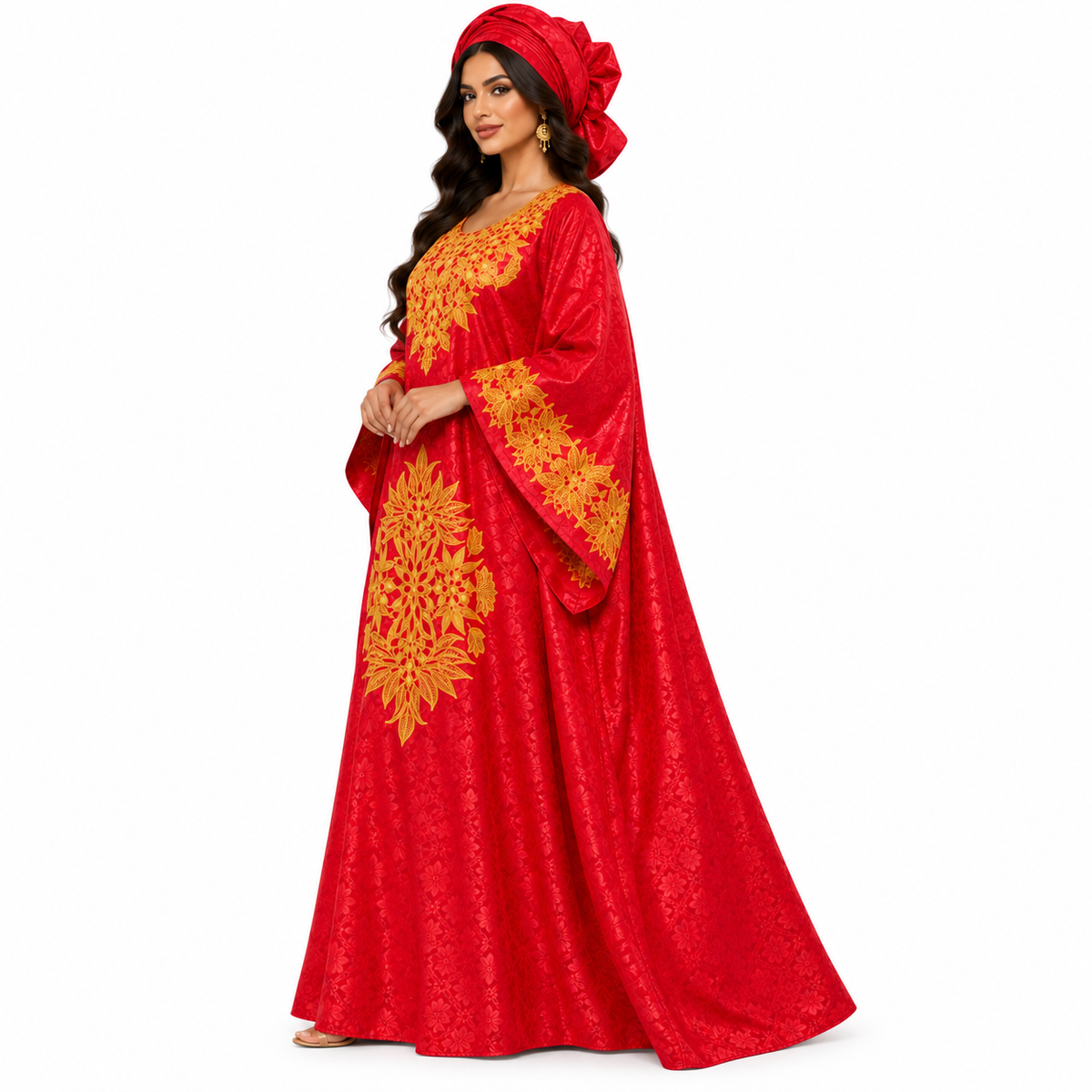 Red Gold Embroidered Luxury Kaftan-4