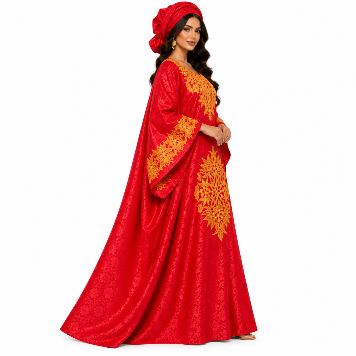 Red Gold Embroidered Luxury Kaftan-2