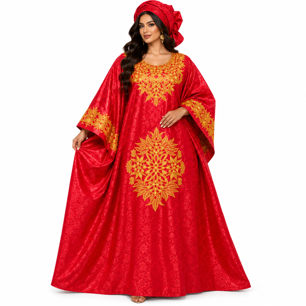 Red Gold Embroidered Luxury Kaftan-1