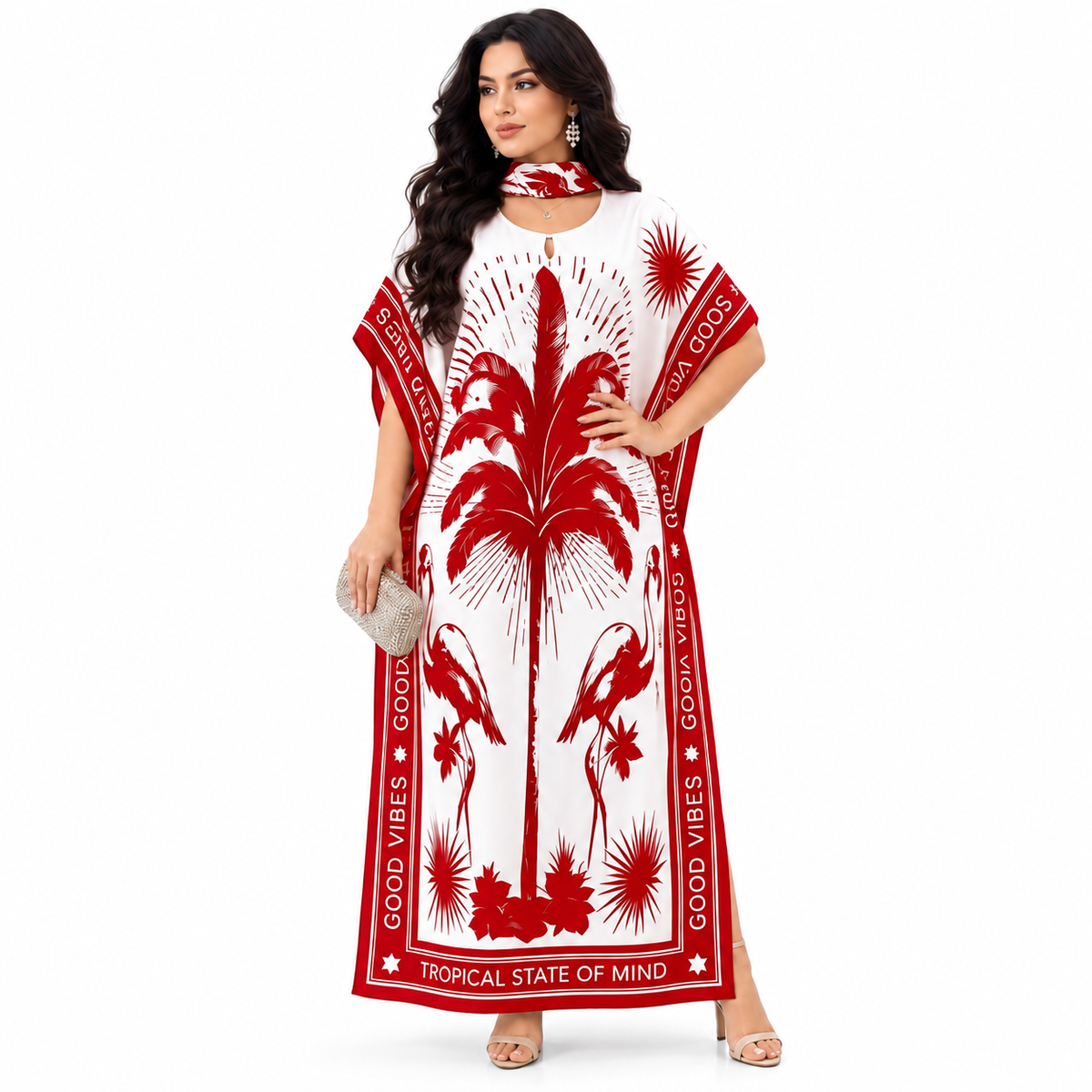 Red Print Relaxed Women’s Kaftan Dress-1