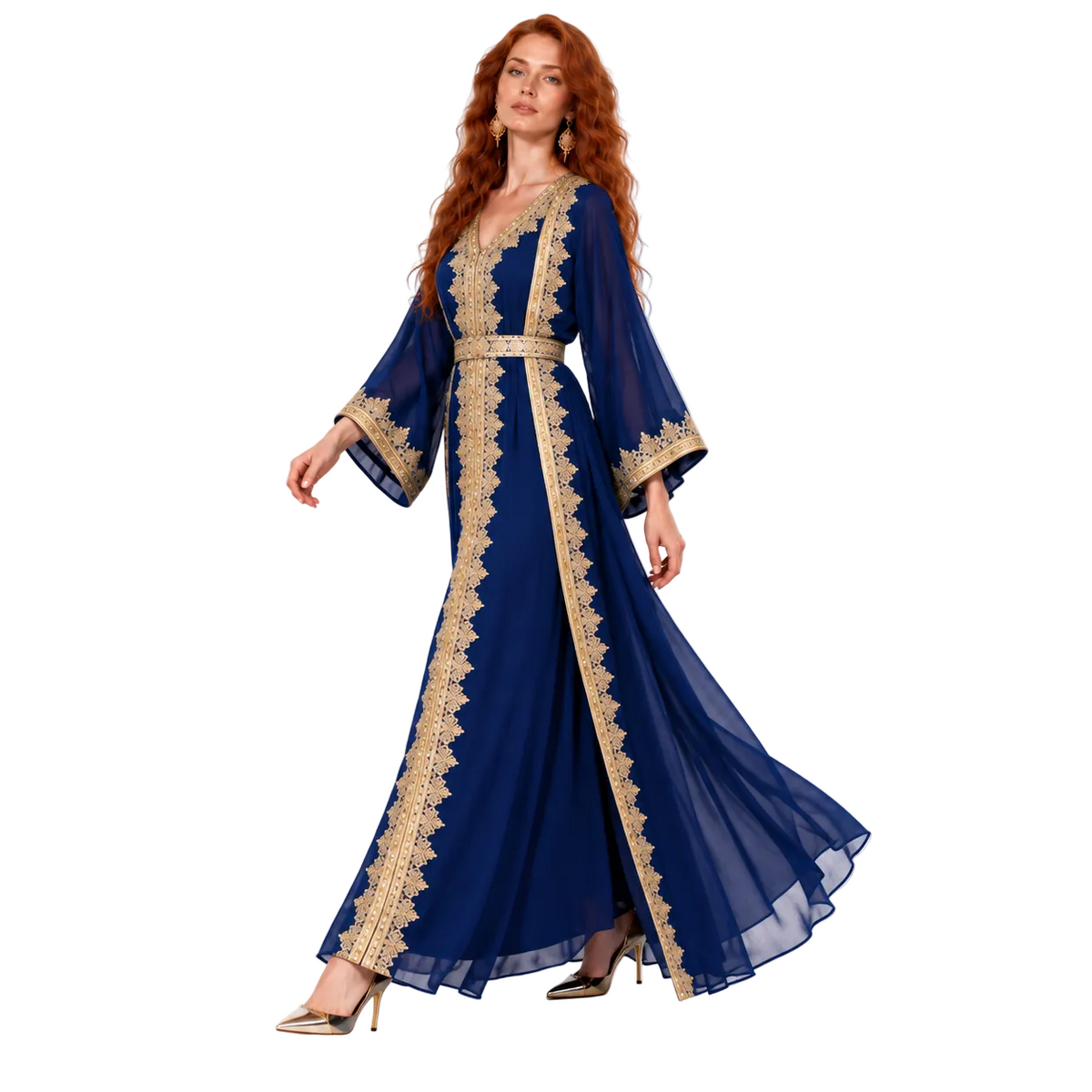 Royal Blue Embroidered Lebaran Kaftan Dress-3