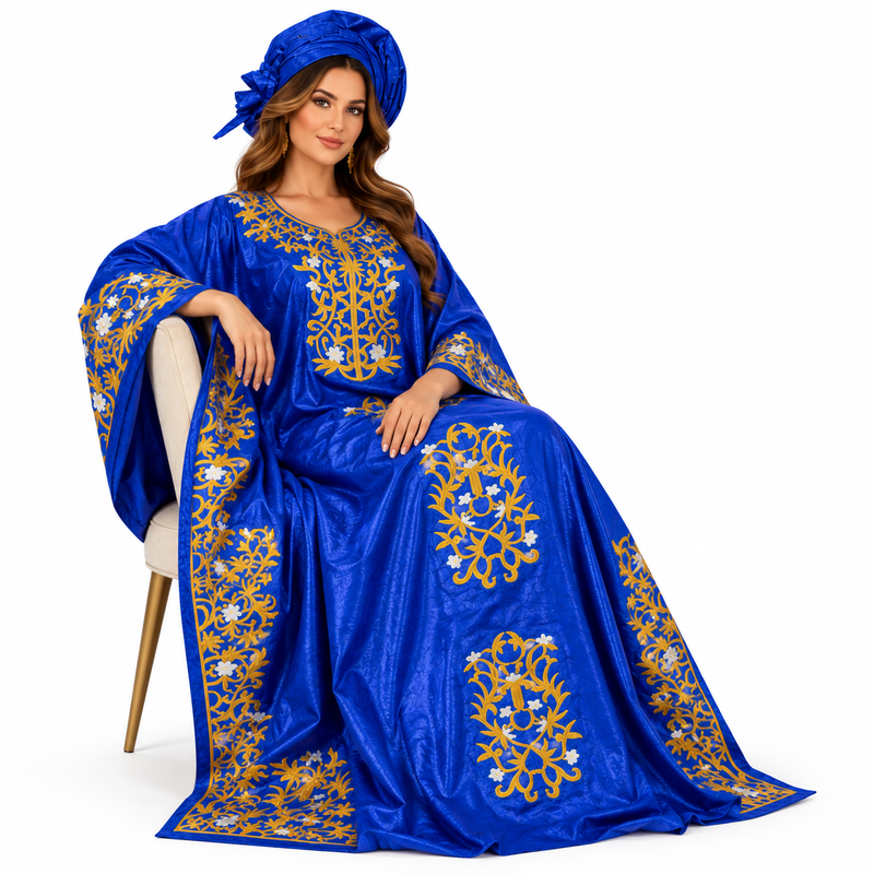 Royal Blue Gold Embroidered Women’s Kaftan-3