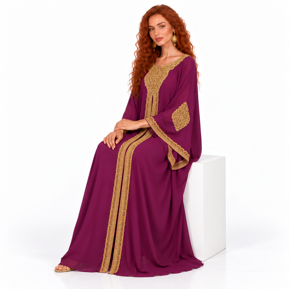 Royal Purple Gold Embroidered Lebaran Kaftan