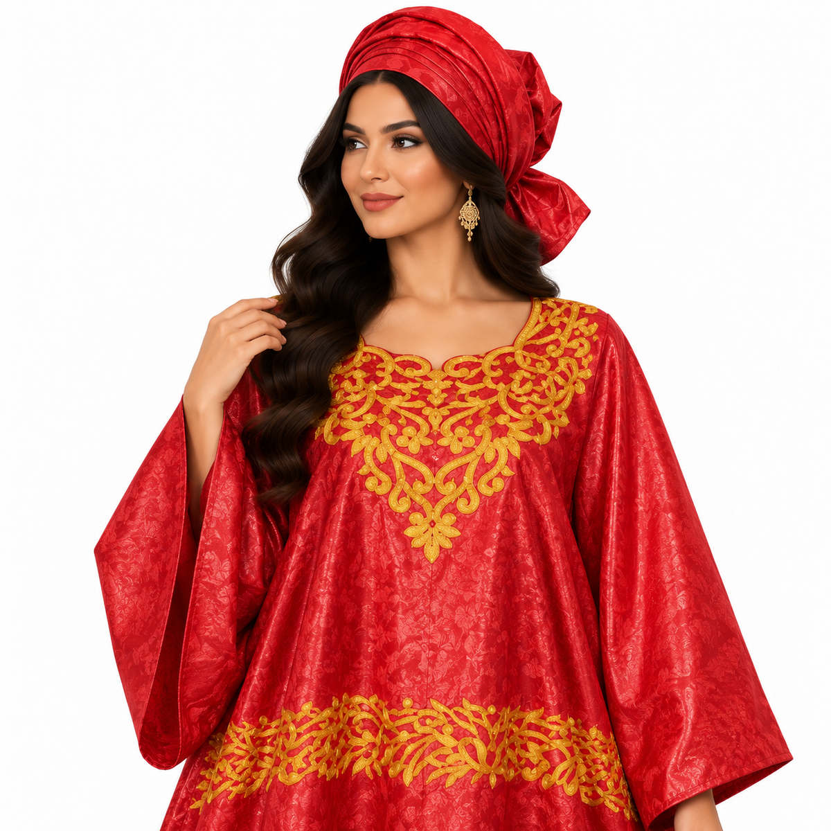 Red Gold Embroidered Luxury Kaftan-3