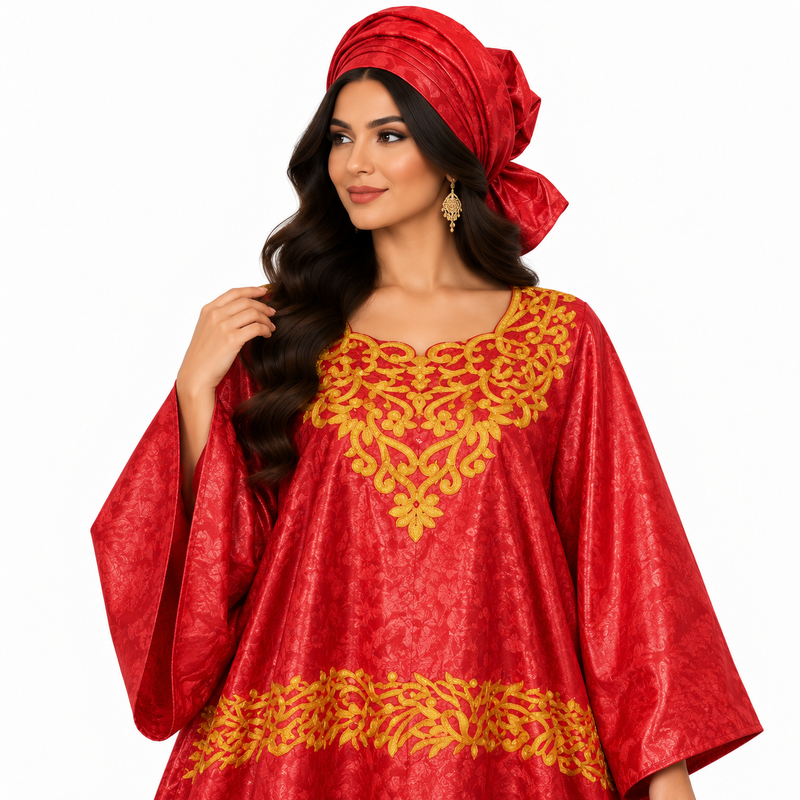 Red Gold Embroidered Luxury Kaftan-3