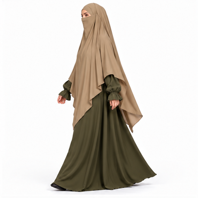 Elegant Traditional Khaki Women's Modest Khimar-3