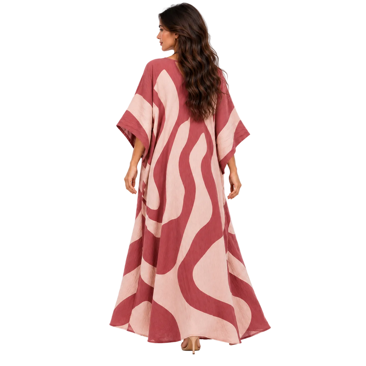 Elegant Rose Abstract Printed Linen Kaftan-4