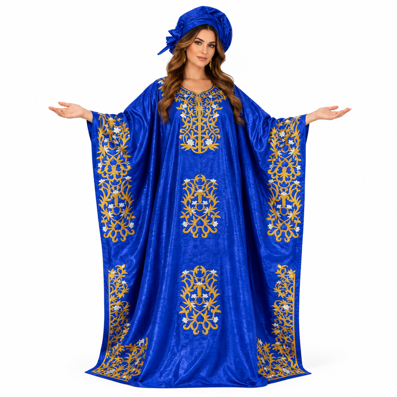Royal Blue Gold Embroidered Women’s Kaftan-1
