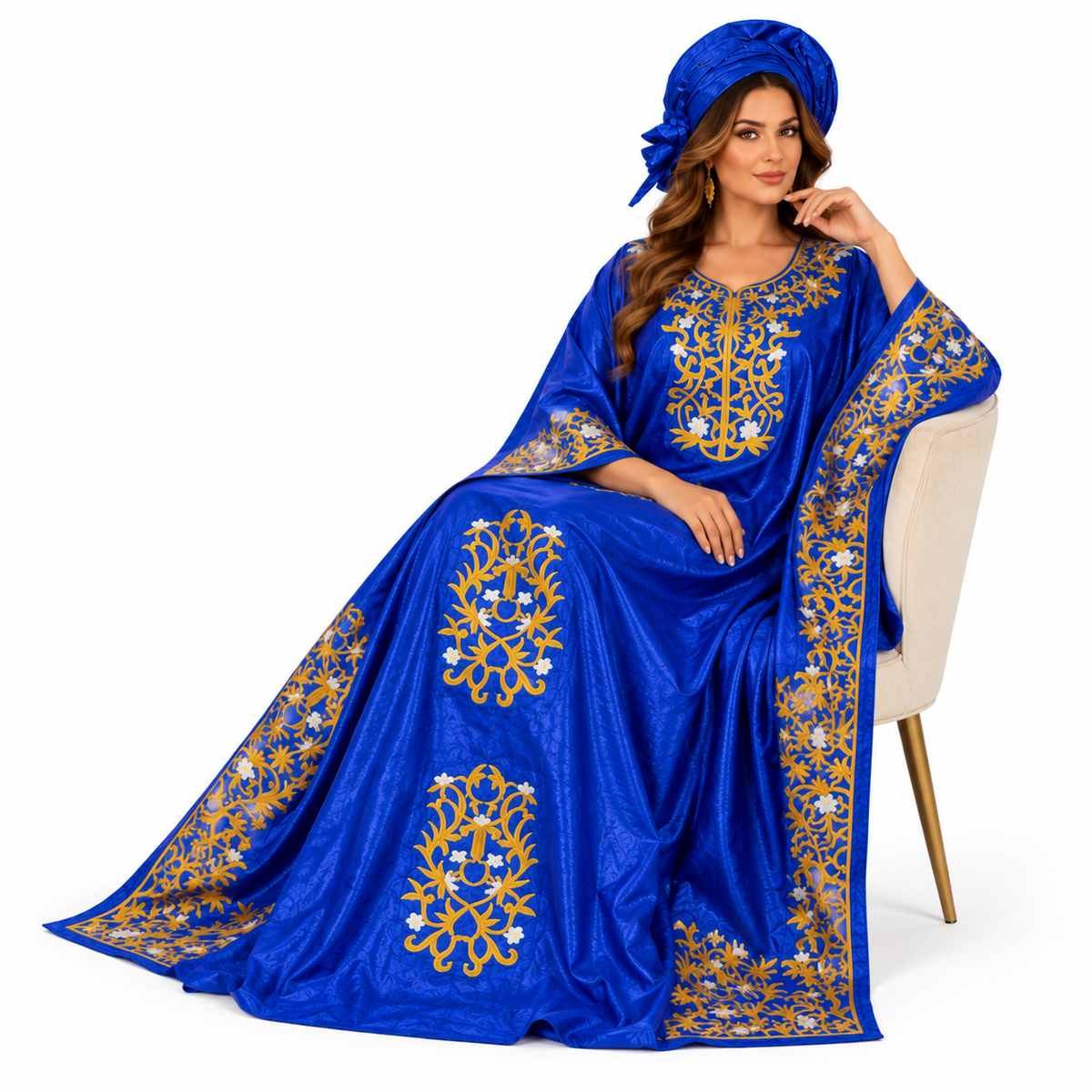 Royal Blue Gold Embroidered Women’s Kaftan-2