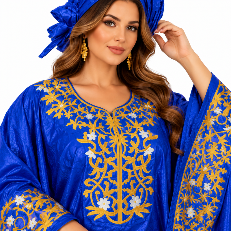 Royal Blue Gold Embroidered Women’s Kaftan-4