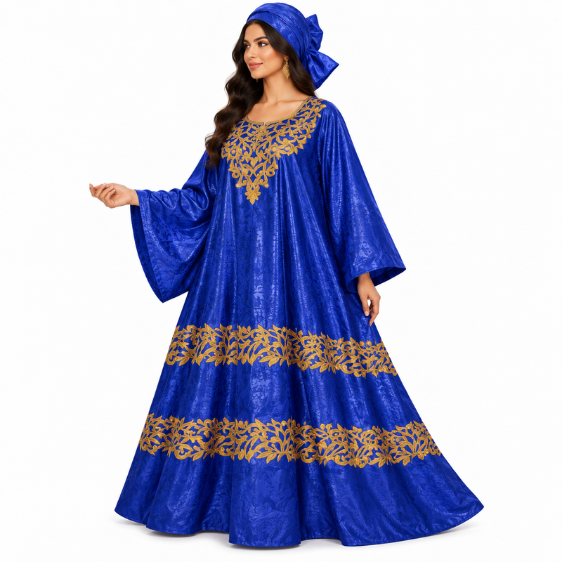 Royal Blue Gold Embroidered Kaftan-2