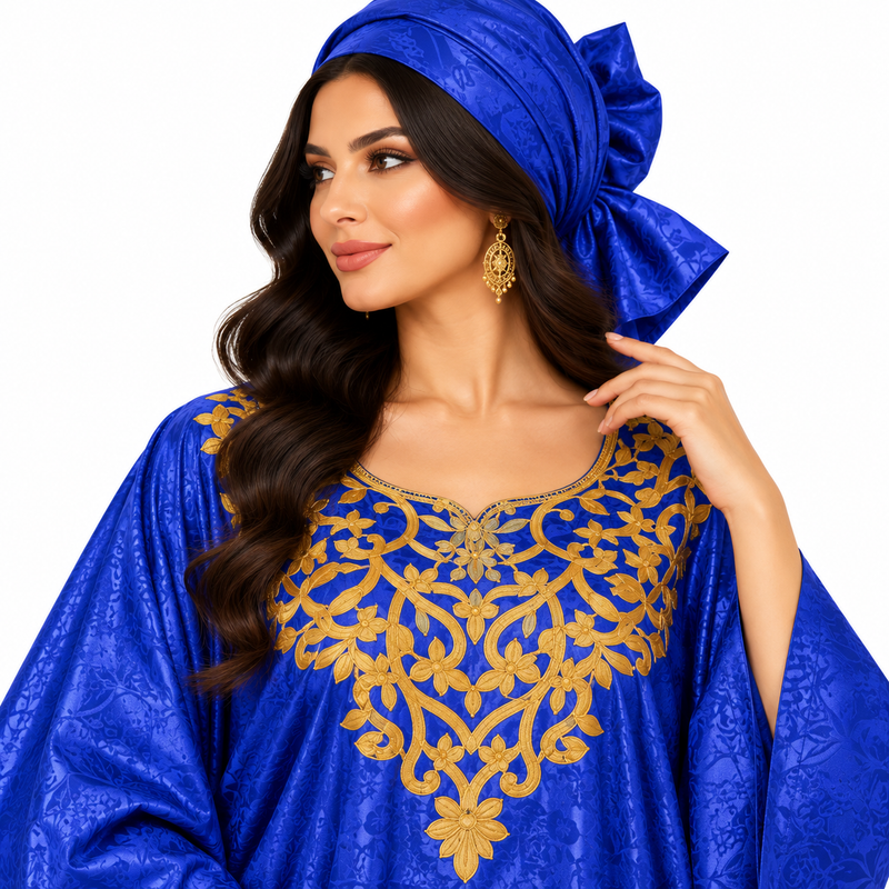 Royal Blue Gold Embroidered Kaftan-4