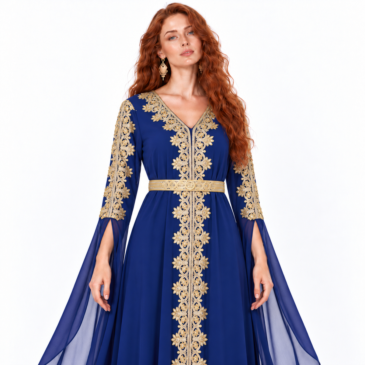 Navy Blue Gold Embroidered Lebaran Kaftan-4