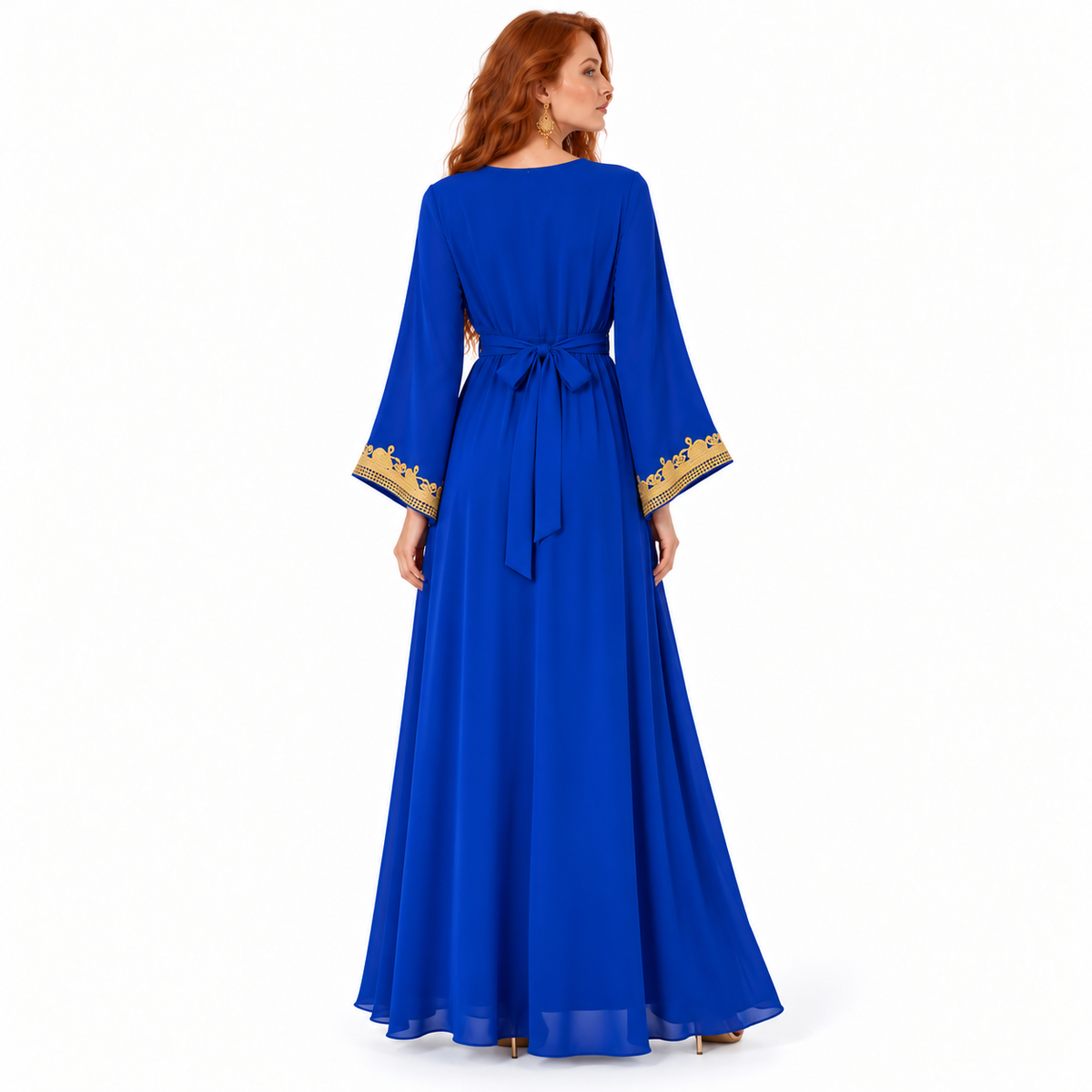 Elegant Blue Gold Embroidered Lebaran Kaftan-4