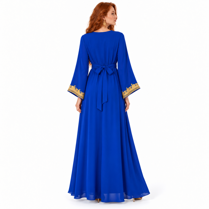 Elegant Blue Gold Embroidered Lebaran Kaftan-4