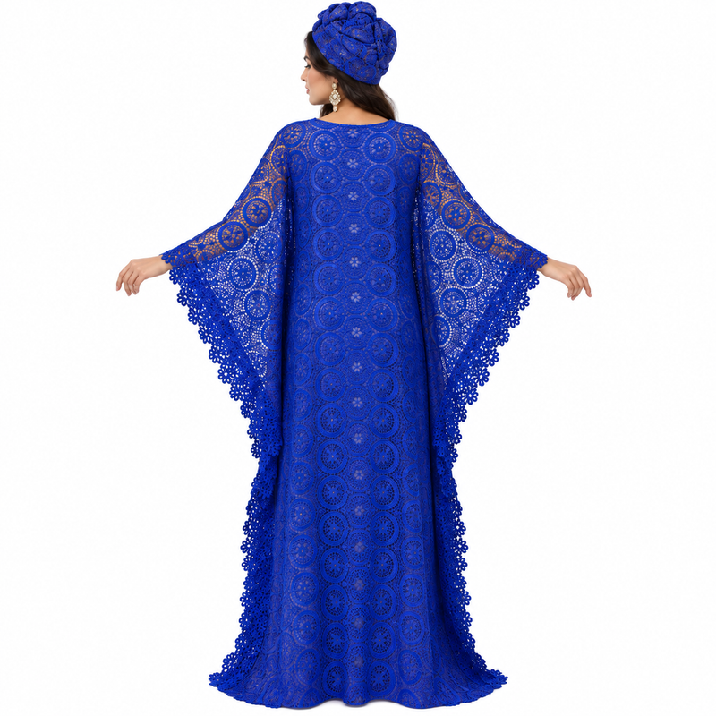 Royal Blue Lace Kaftan Dress-4