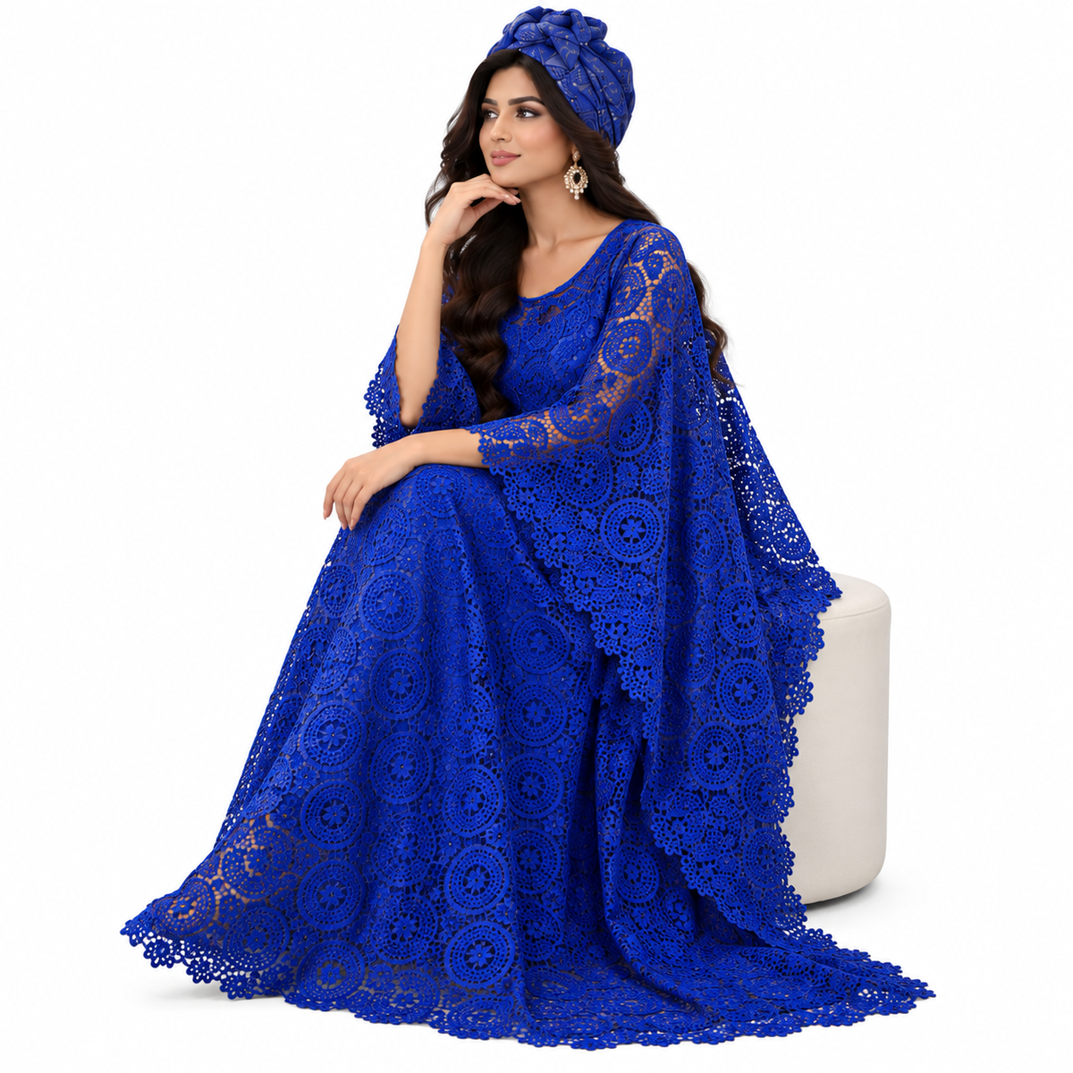 Royal Blue Lace Baju Kaftan Dress