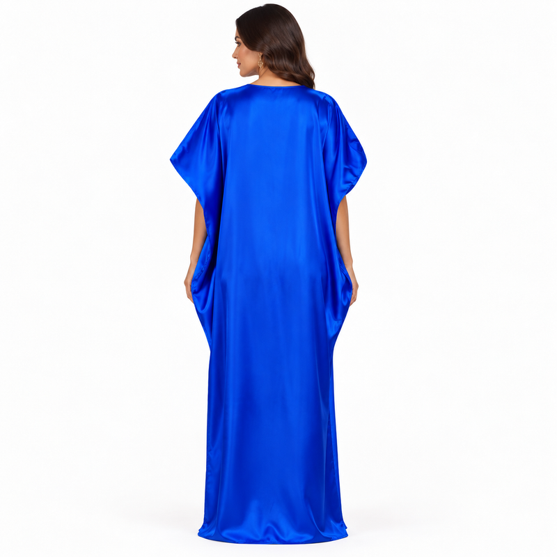Royal Blue Gold Floral Satin Kaftan-4
