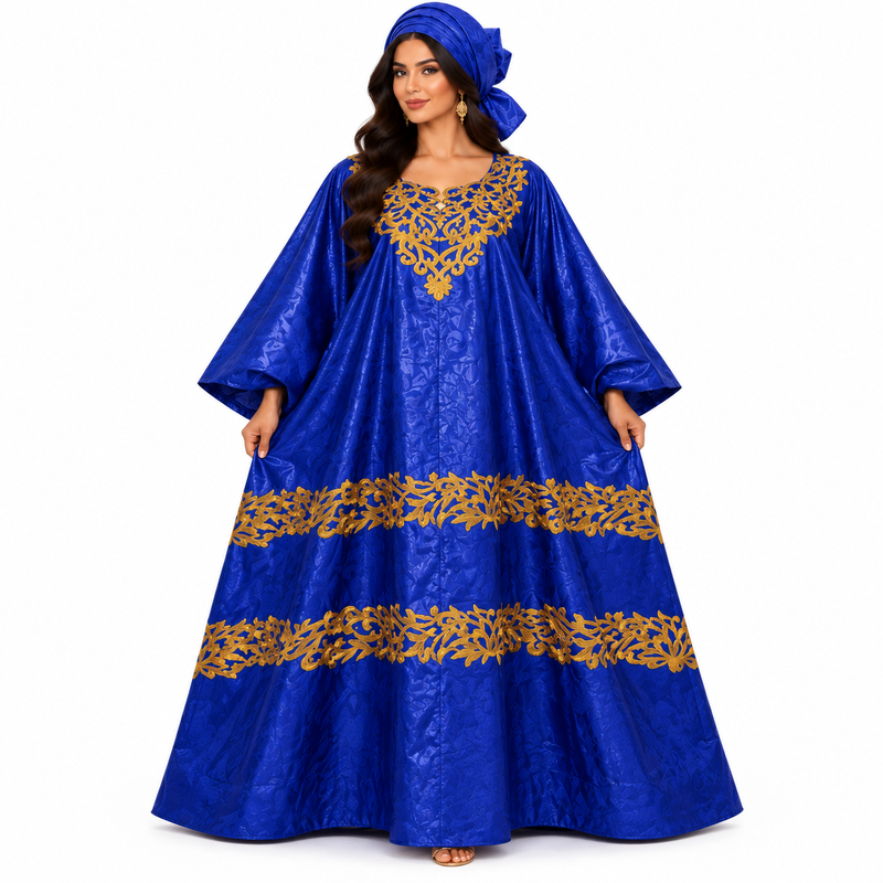 Royal Blue Gold Embroidered Kaftan-1
