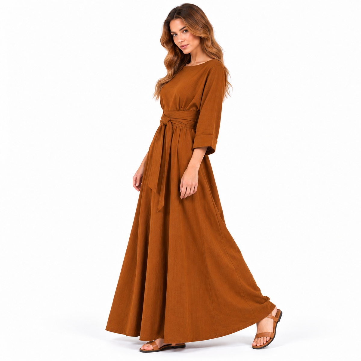 Cotton Kaftan Elegant Coffee Brown Dress-2