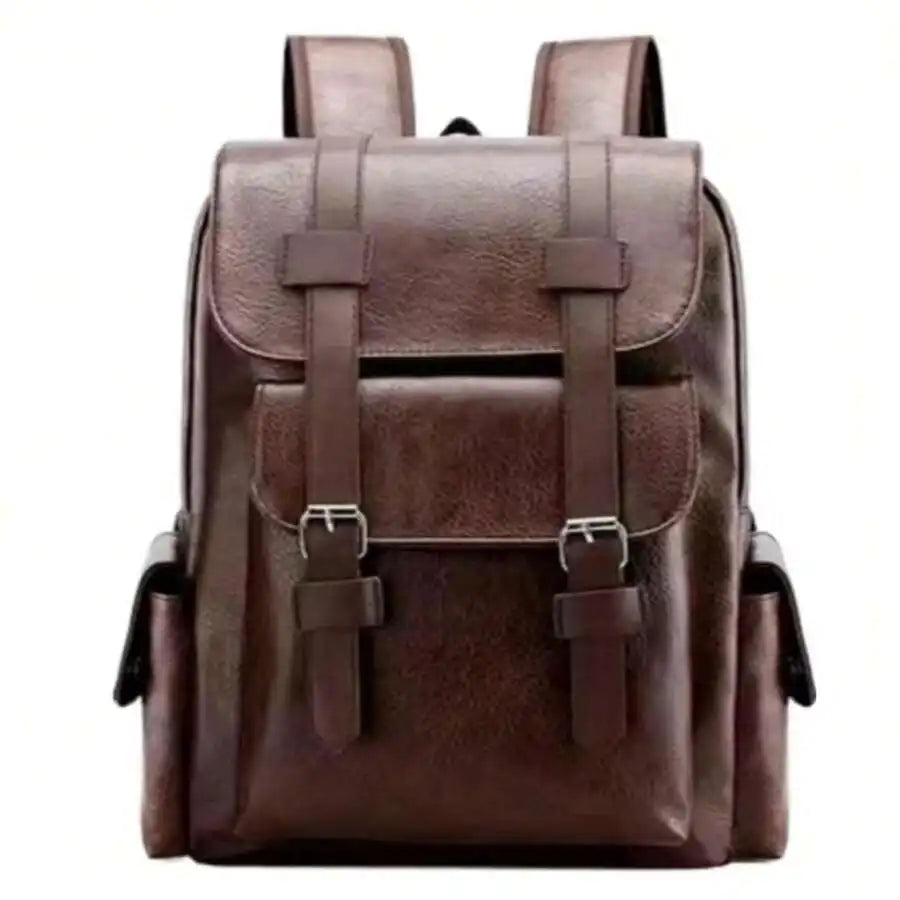 PU Leather Backpack For Men And Women 15.6 Inch Laptop Waterproof Travel Commuter Bag Brown Medium-6