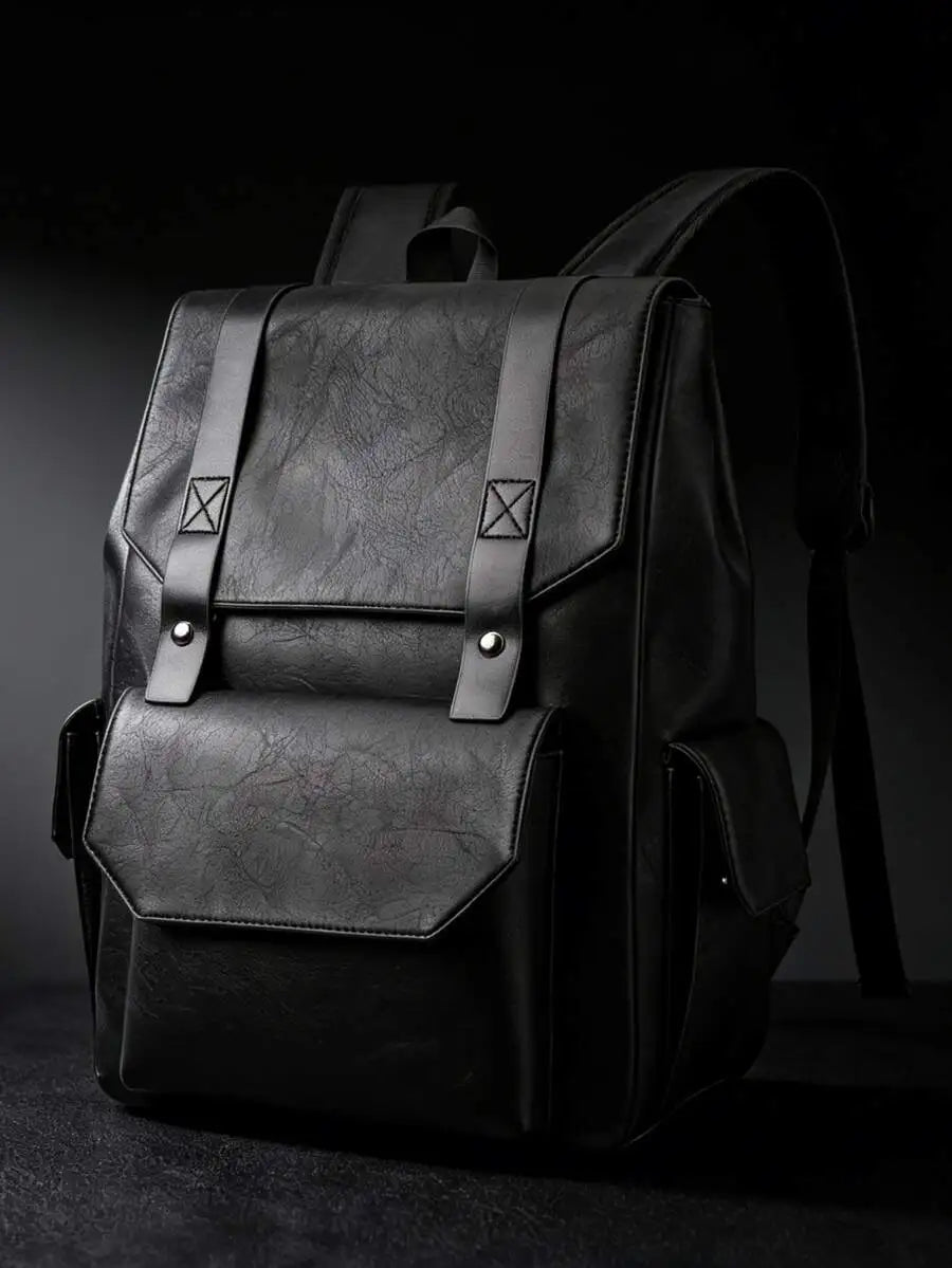 Mens PU Leather Backpack Dual Compartment Water Resistant Large Capacity Business Travel Laptop Bag-1