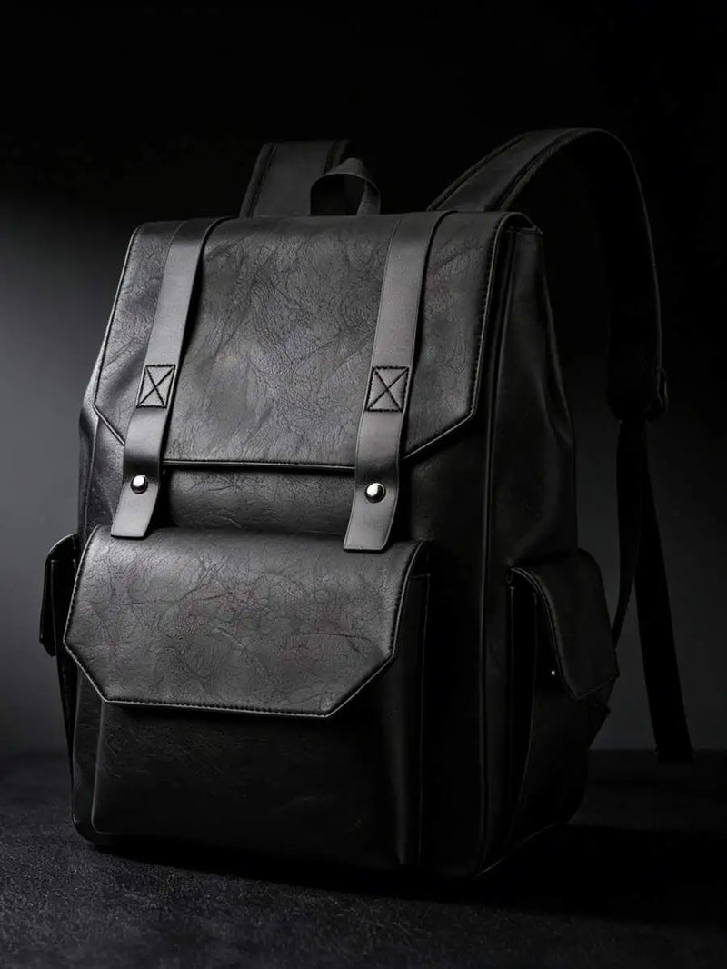 Mens PU Leather Backpack Dual Compartment Water Resistant Large Capacity Business Travel Laptop Bag-1