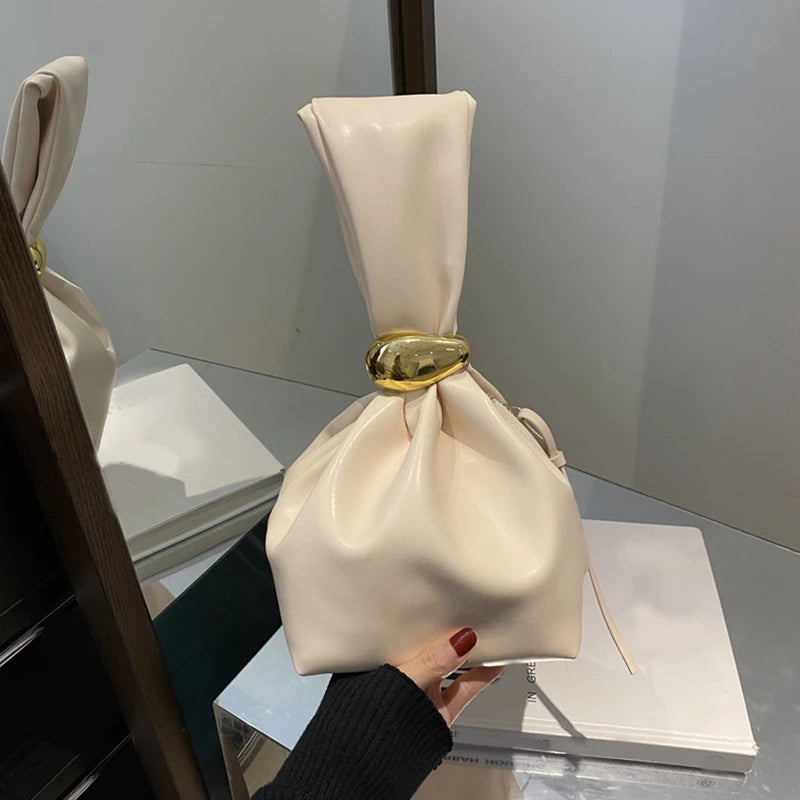 Design Mini PU Leather Dumpling Niche Clutch Bags for Women Fashion Knotted Female Retro Shoulder Bag Wrist Handbags and Purses-11
