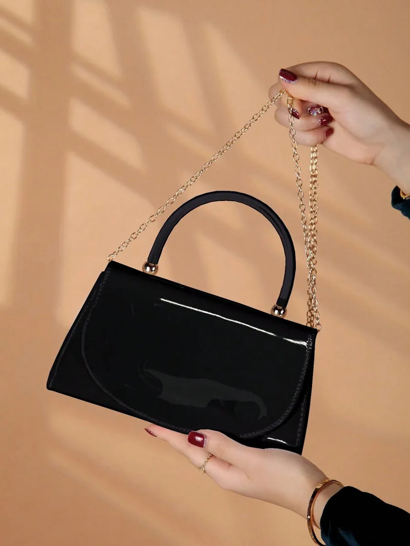 Red Patent Leather Flap Handbag For Evening Party Business Occasion-3
