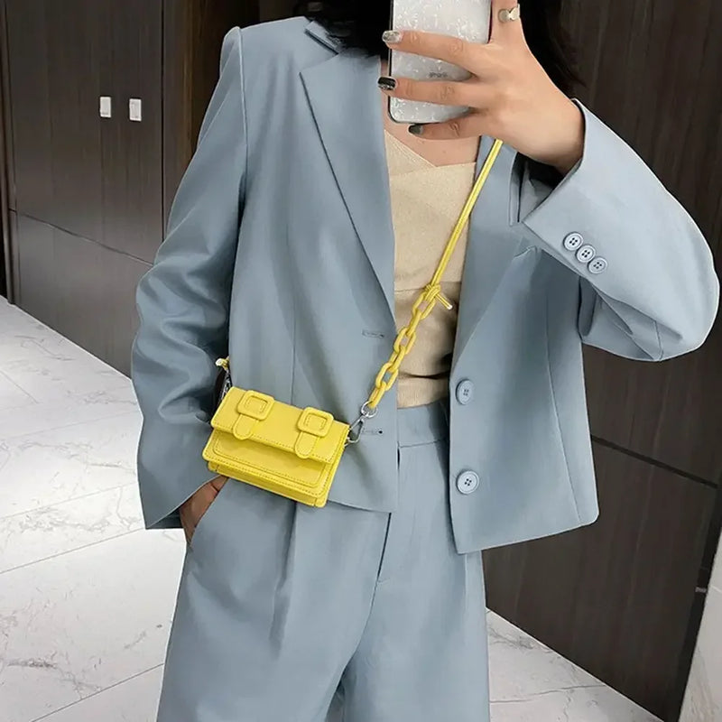Women Girls Mini PU Leather Handbag, 2022 Summer Yellow Designer Chain Messenger Crossbody Bag-17