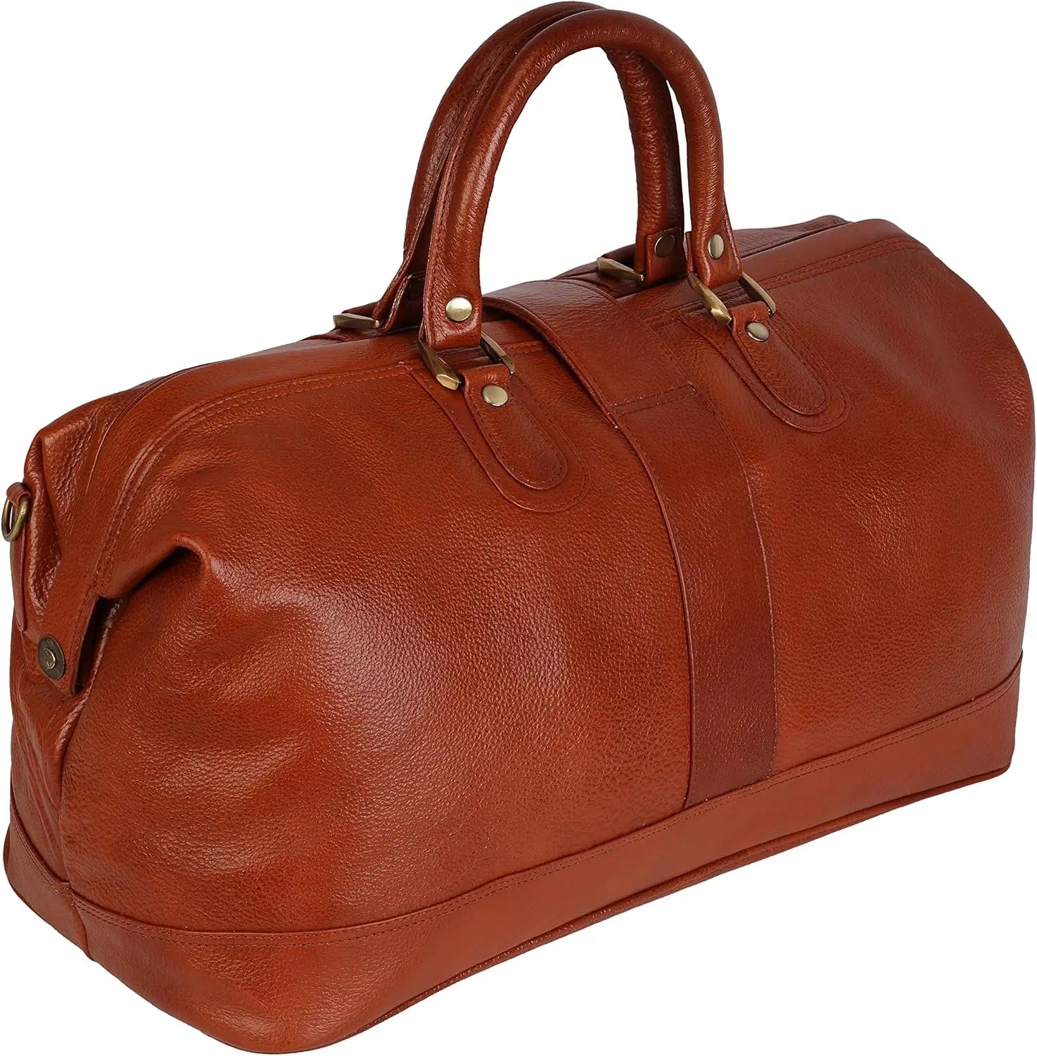 Full Grain Leather Duffel Travel Bag, Unisex Overnight Weekender Holiday Luggage, Foldable Cabin Carry On Duffle Portable Clothes Storage Organizer, Vintage Style, Tan