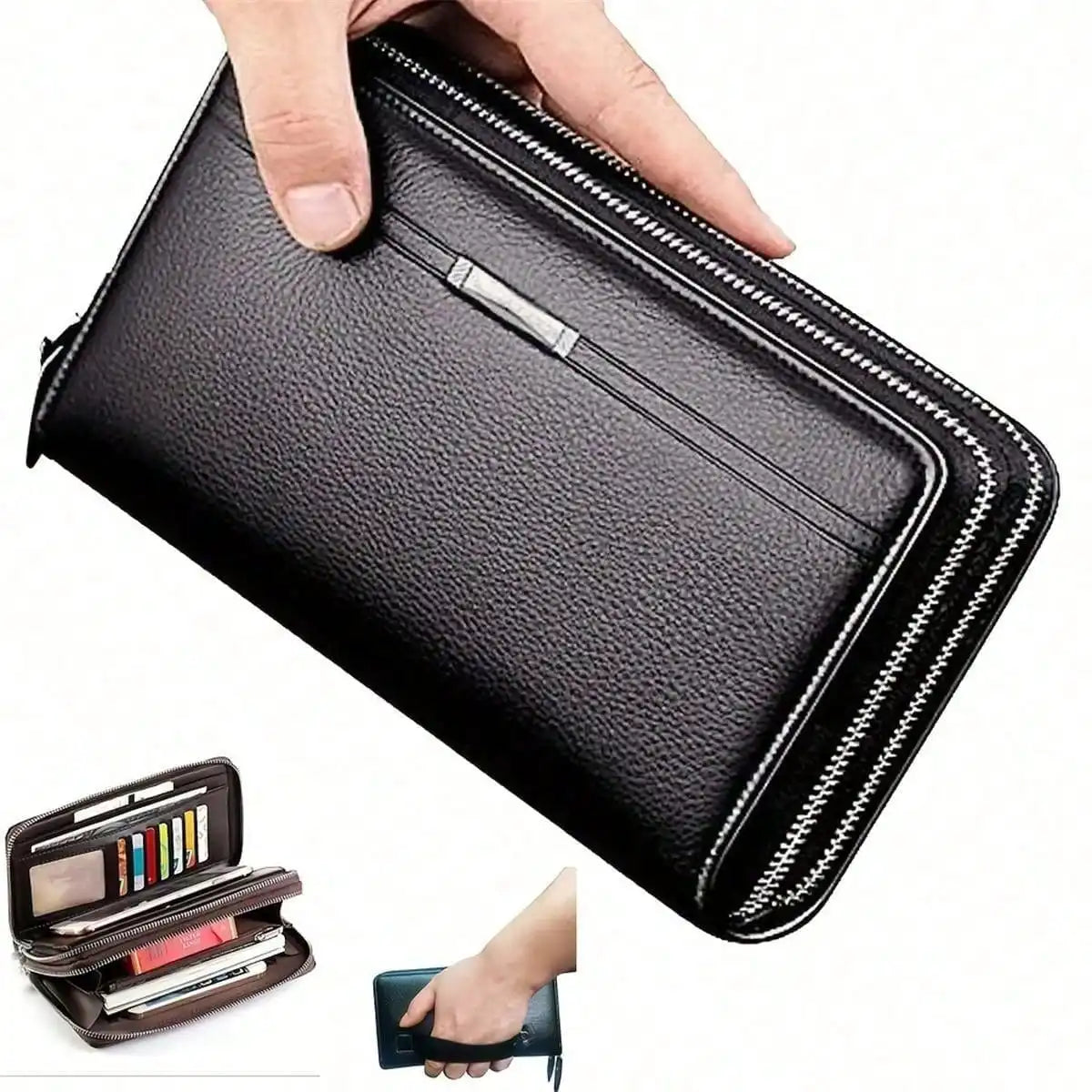Men Long Wallet PU Leather Clutch, Large Business Purse, Portable Phone Card Holder, Practical Gift For Male Family & Friends-1