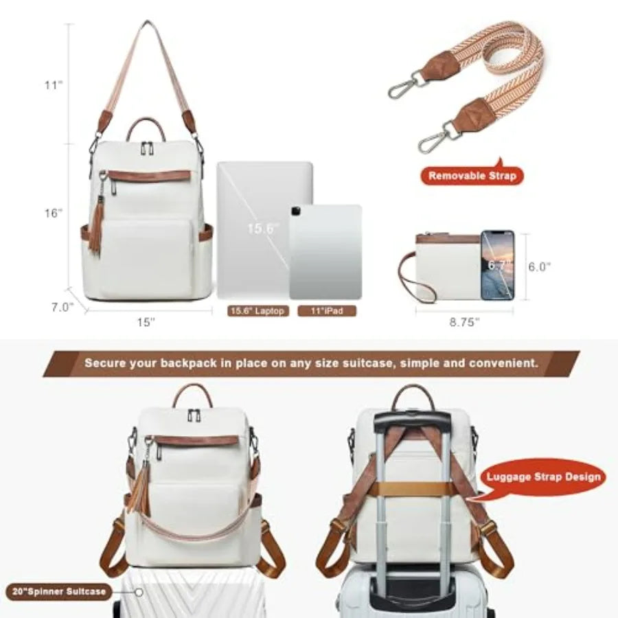 Vegan Leather Laptop Backpack for Women 15.6 inch Work Backpack Fashion Travel Backpack Purse for Travel College Work-4