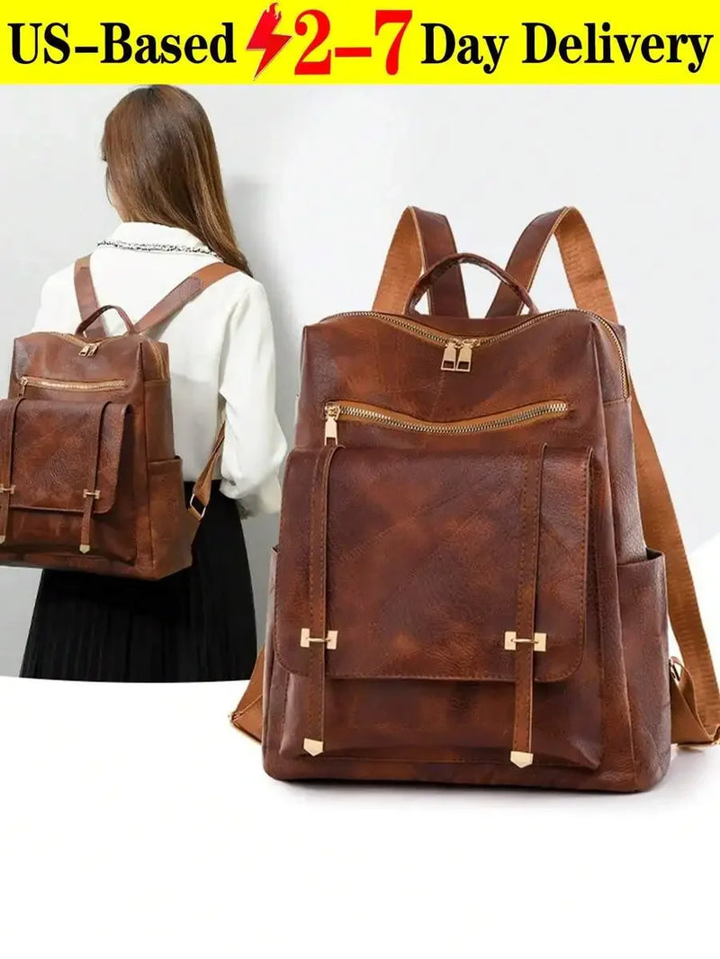 Large Capacity Womens Minimalist Soft Leather Backpack For Travel Laptop Campus-1