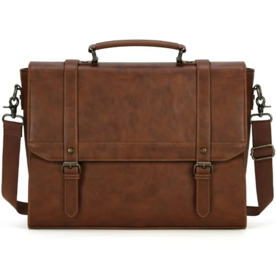 Messenger Bag for Men Vintage Leather Waterproof Laptop Briefcase Large Computer Laptop Bag Leather Satchel Bag Retro Shoulder-14