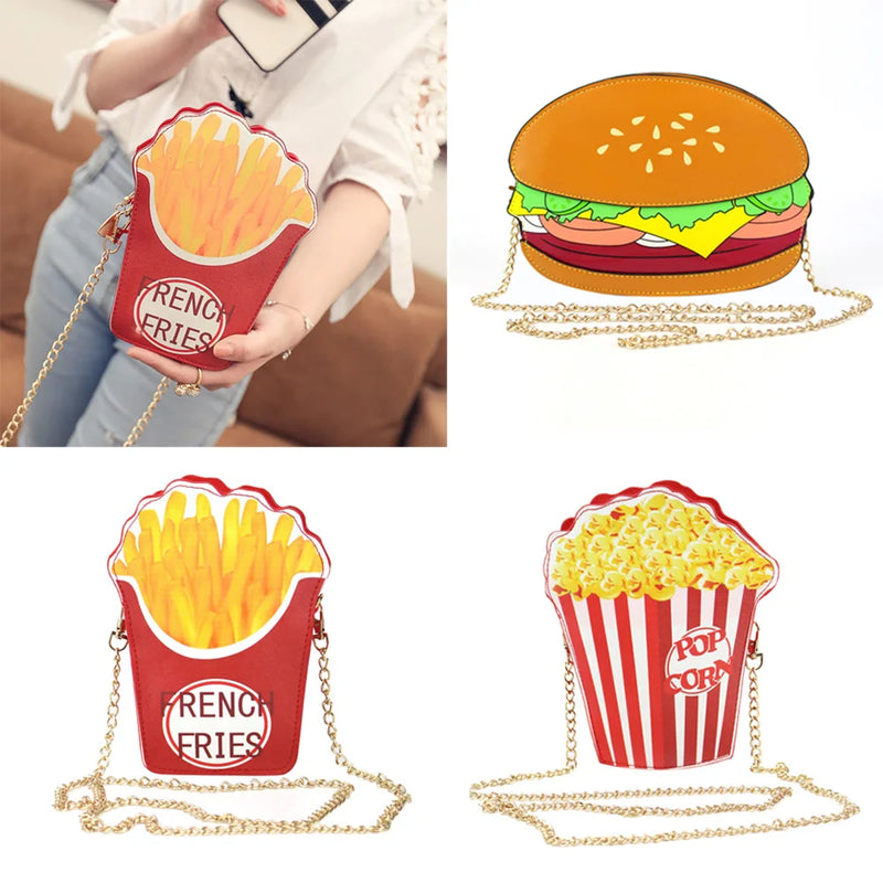 Woman Hamburger Cupcake PU Chain Bag Popcorn Fries Crossbody Messenger Bags-2