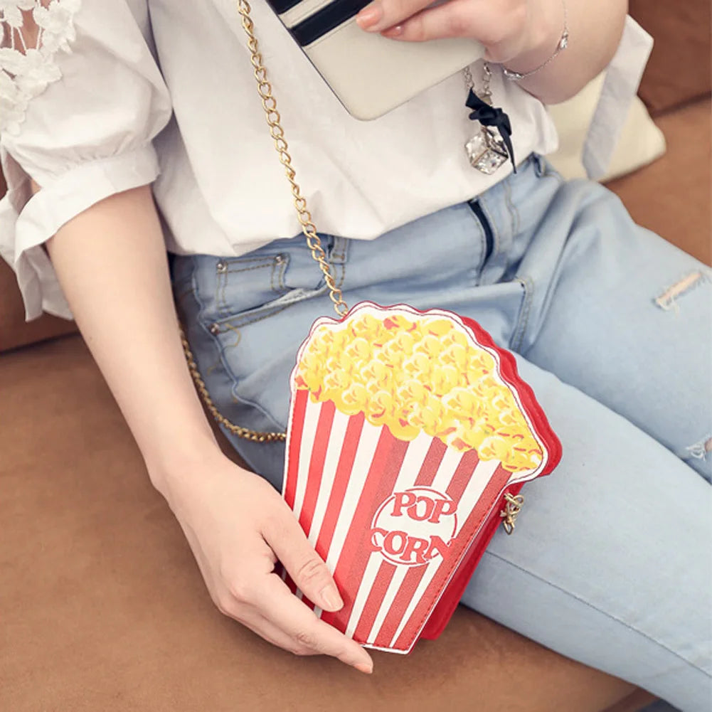 Woman Hamburger Cupcake PU Chain Bag Popcorn Fries Crossbody Messenger Bags-9