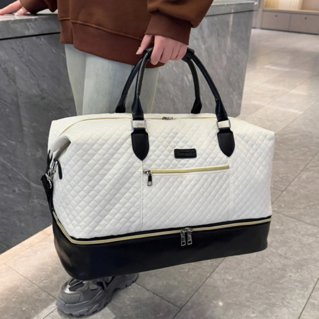 2Pcs Travel Duffel Bag Set with Shoe Compartment, Waterproof Weekender Bag & Toiletry Bag, Carry-on Overnight Bag for Gym, Business, Hospital Bag-7