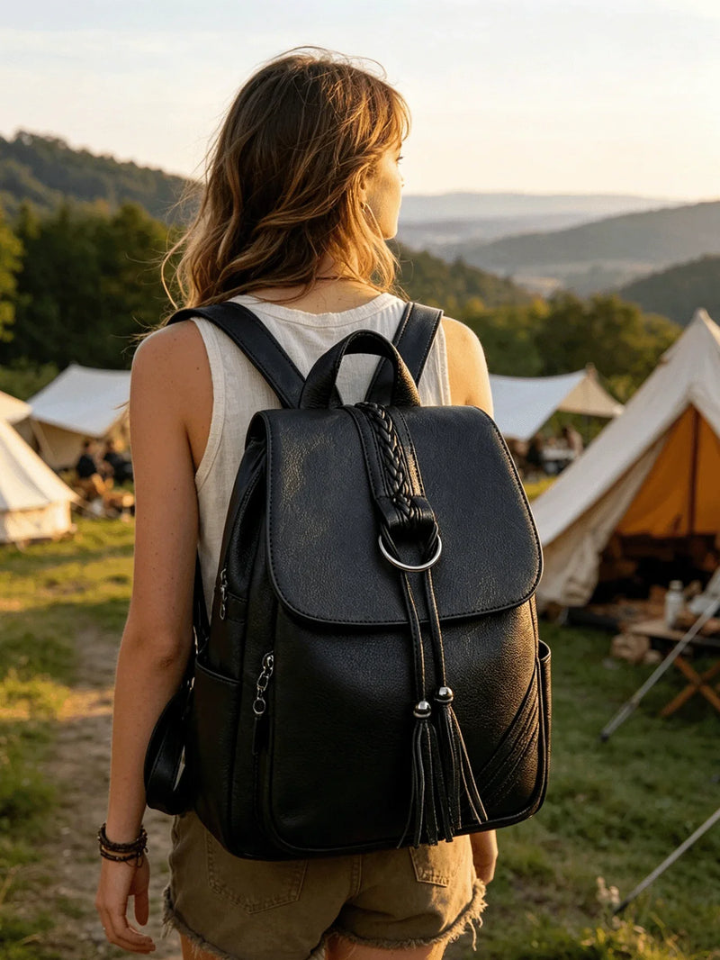Elegant Faux Leather Womens Backpack With Tassel And Braided Detail-4