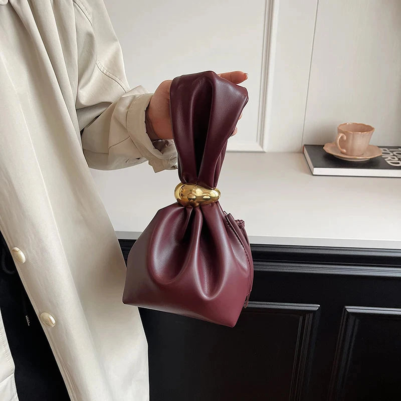 Design Mini PU Leather Dumpling Niche Clutch Bags for Women Fashion Knotted Female Retro Shoulder Bag Wrist Handbags and Purses-3
