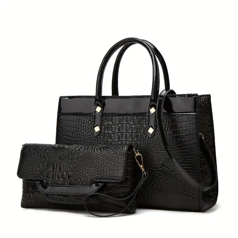 Pu Leather Crocodile Pattern Women's Fashion Bag Set Shoulder Bag Larger Capacity Tote with Multiple Compartments Crossbody Handbag Clutch Purse