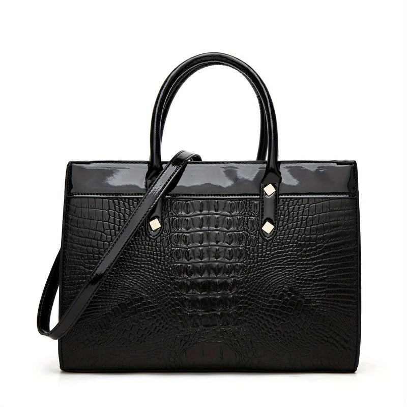 Pu Leather Crocodile Pattern Women's Fashion Bag Set Shoulder Bag Larger Capacity Tote with Multiple Compartments Crossbody Handbag Clutch Purse-15