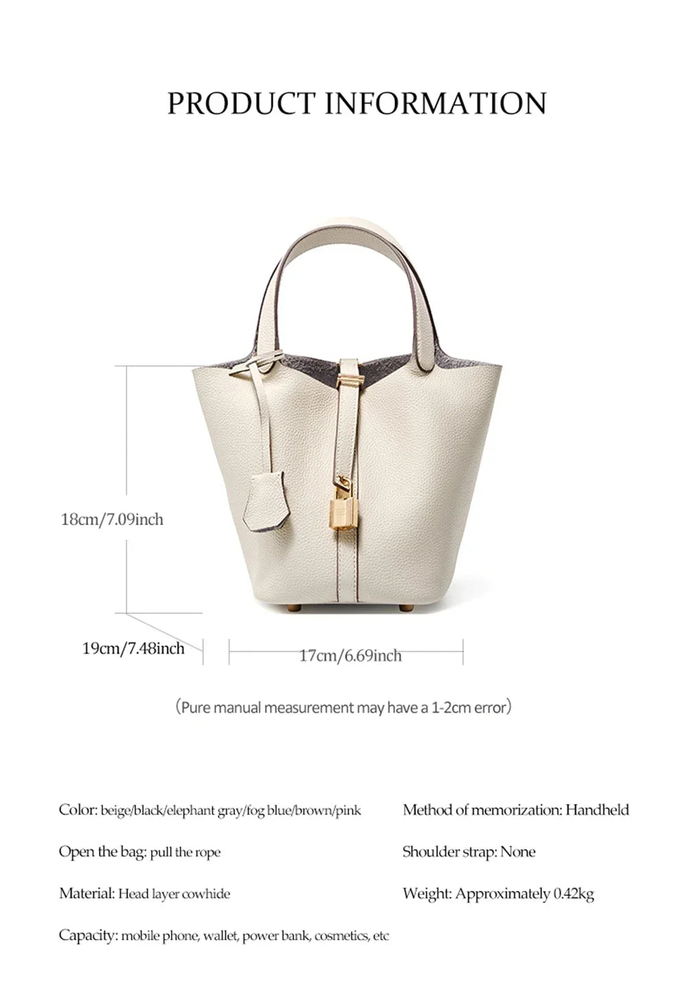 2025 Casual Fashion Female Genuine Leather Bucket Bag Luxury Handbag High-End Tote Bag Woman Cow Leather Mommy Bag & Metal Lock-9